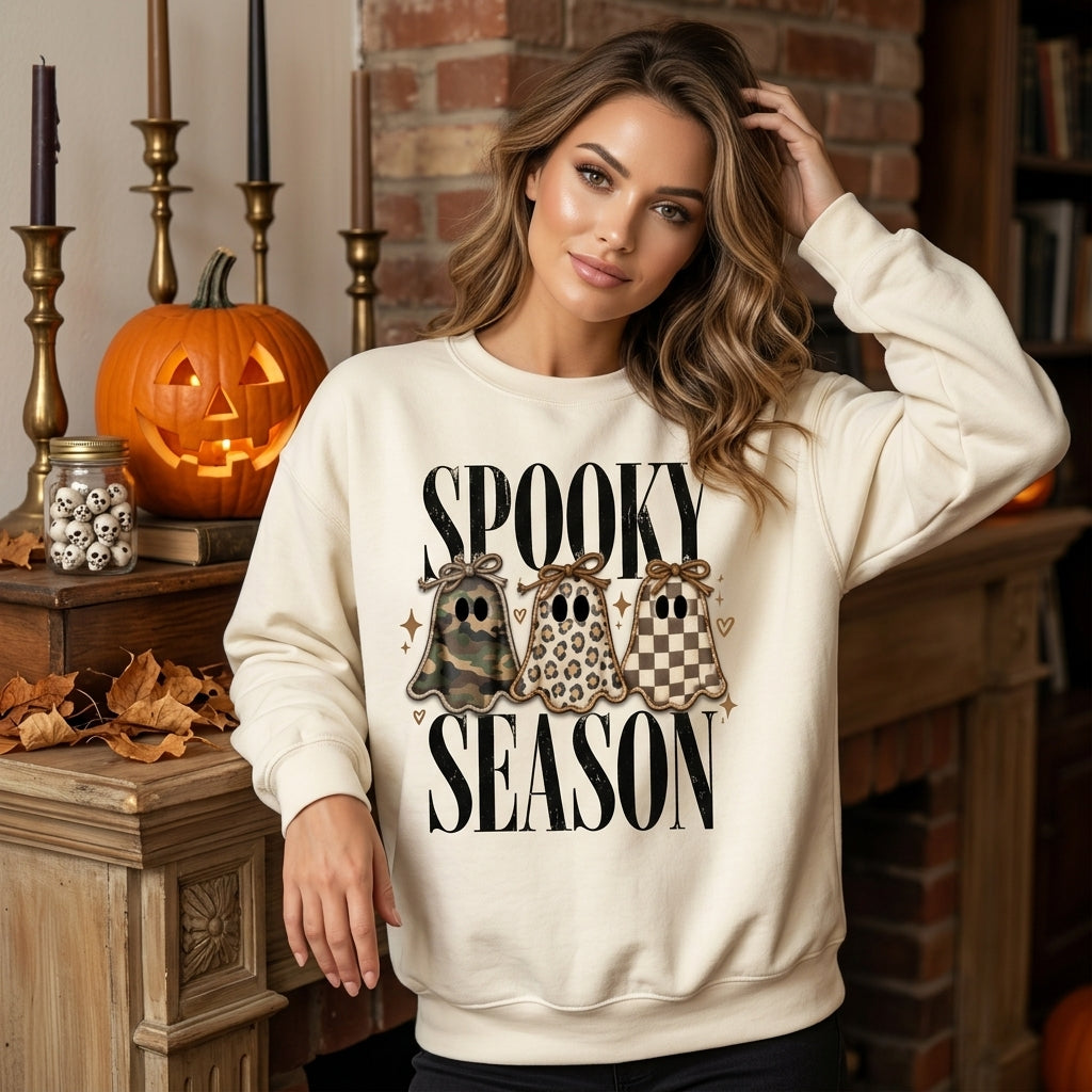 Retro Patch Ghost Spooky Season T-shirt Sweatshirt Hoodie - Cute Halloween Graphic Apparel - mockup 2