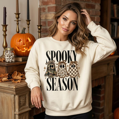Retro Patch Ghost Spooky Season T-shirt Sweatshirt Hoodie - Cute Halloween Graphic Apparel - mockup 2