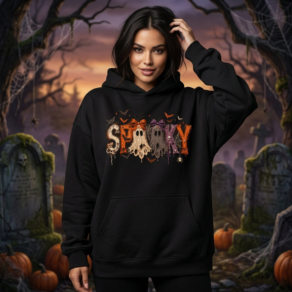 Spooky Ghost Halloween Character Graphic T-shirt Sweatshirt Hoodie – Cute Fall Holiday Top - mockup 1