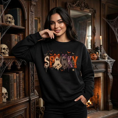 Spooky Ghost Halloween Character Graphic T-shirt Sweatshirt Hoodie – Cute Fall Holiday Top - mockup 2