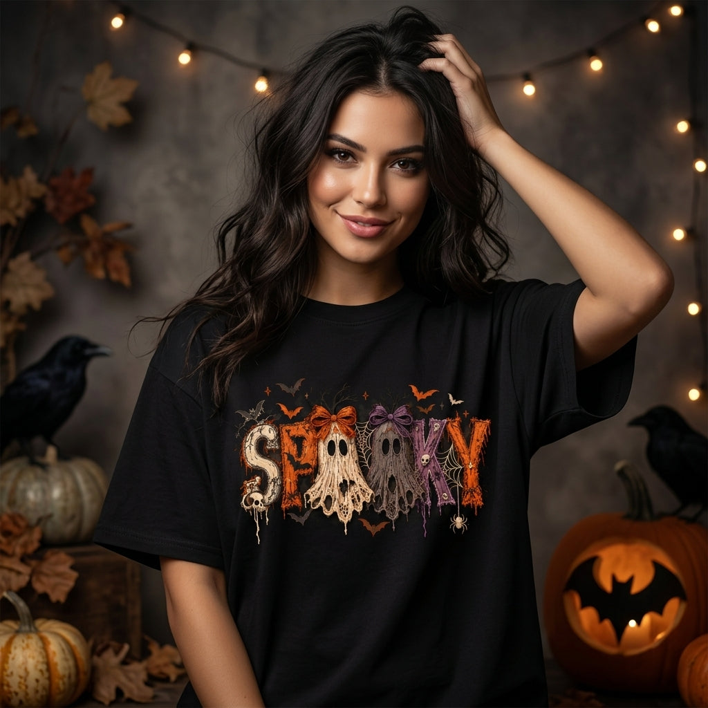 Spooky Ghost Halloween Character Graphic T-shirt Sweatshirt Hoodie – Cute Fall Holiday Top - mockup 3