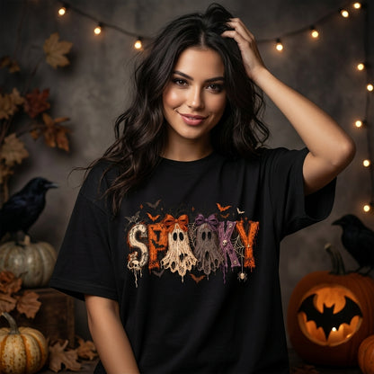 Spooky Ghost Halloween Character Graphic T-shirt Sweatshirt Hoodie – Cute Fall Holiday Top - mockup 3