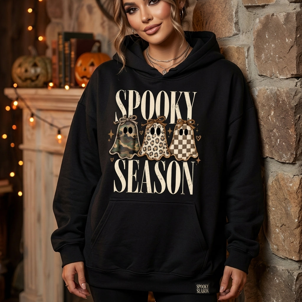 Spooky Season Patterned Ghosts T-shirt Sweatshirt Hoodie – Cute Halloween Apparel - mockup 1