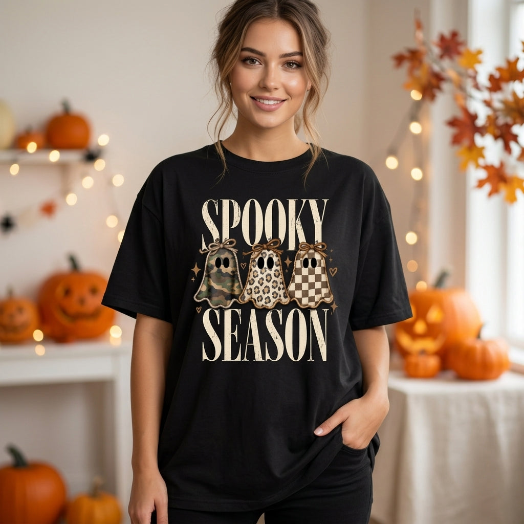 Spooky Season Patterned Ghosts T-shirt Sweatshirt Hoodie – Cute Halloween Apparel - mockup 3