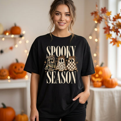 Spooky Season Patterned Ghosts T-shirt Sweatshirt Hoodie – Cute Halloween Apparel - mockup 3
