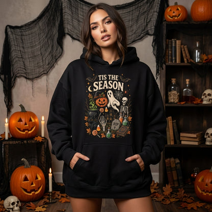 Tis The Season Vintage Halloween T-shirt Sweatshirt Hoodie – Spooky Season Apparel - mockup 1
