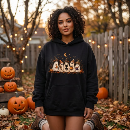 Cute Ghost Squad Halloween T-shirt Sweatshirt Hoodie – Spooky Season Fall Apparel - mockup 1