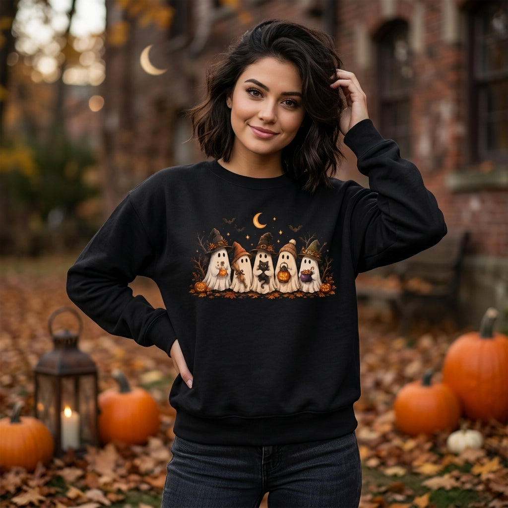 Cute Ghost Squad Halloween T-shirt Sweatshirt Hoodie – Spooky Season Fall Apparel - mockup 2