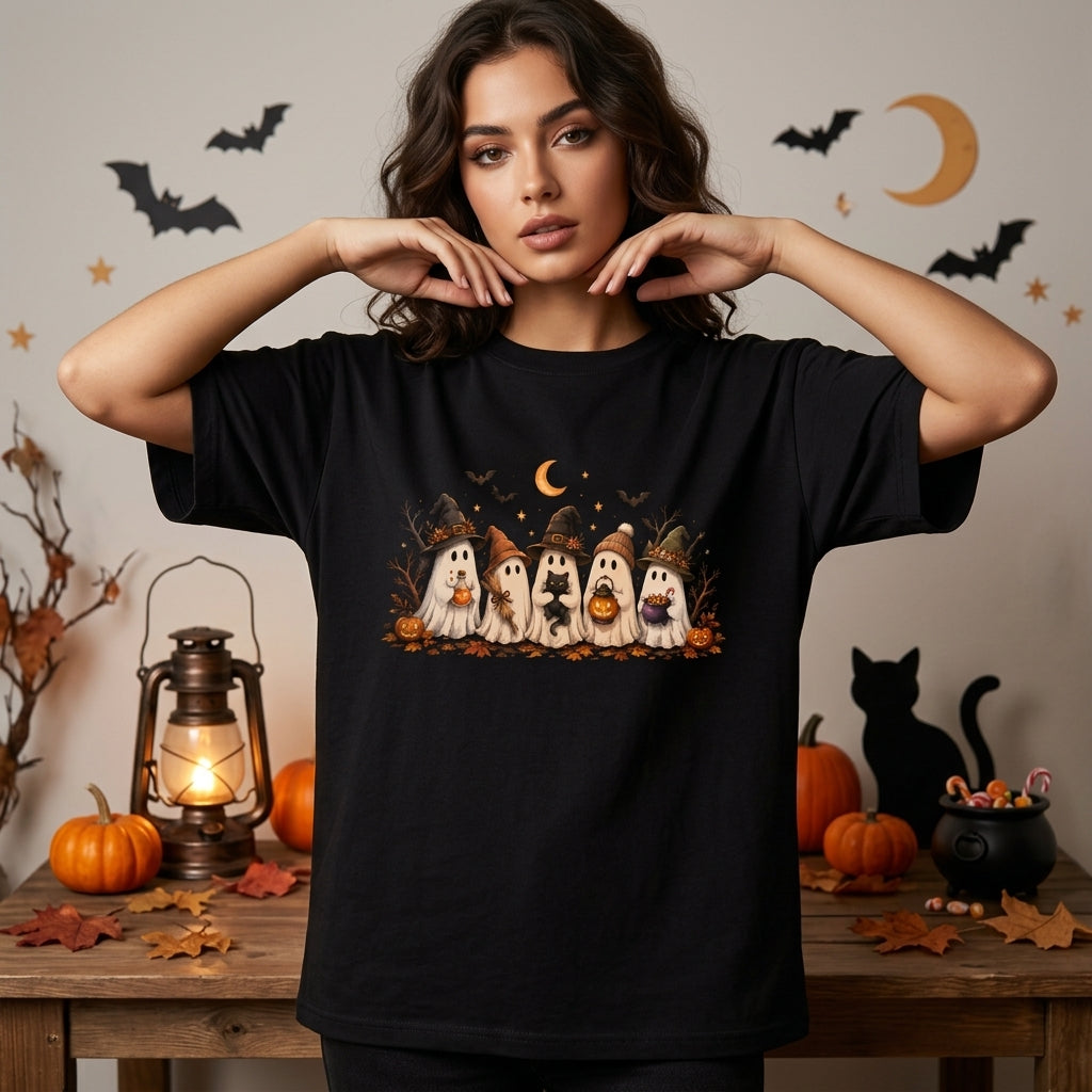 Cute Ghost Squad Halloween T-shirt Sweatshirt Hoodie – Spooky Season Fall Apparel - mockup 3