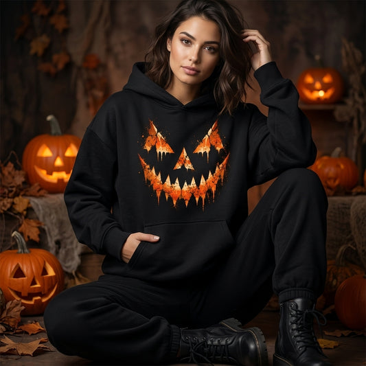Distressed Jack-o'-lantern Pumpkin Face T-shirt Sweatshirt Hoodie – Spooky Halloween Apparel - mockup 1
