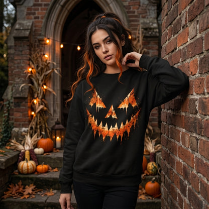 Distressed Jack-o'-lantern Pumpkin Face T-shirt Sweatshirt Hoodie – Spooky Halloween Apparel - mockup 2