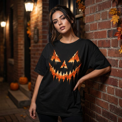 Distressed Jack-o'-lantern Pumpkin Face T-shirt Sweatshirt Hoodie – Spooky Halloween Apparel - mockup 3