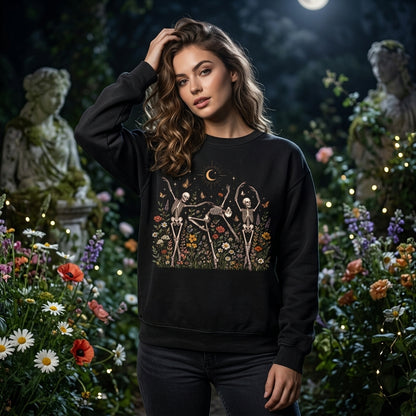 Dancing Skeletons in Wildflower Garden T-shirt Sweatshirt Hoodie - Whimsical Nature Gift - mockup 2