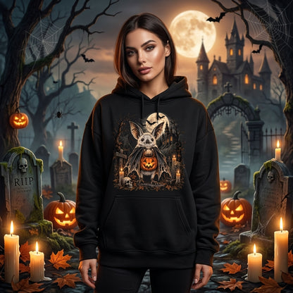 Cute Spooky Bat with Pumpkin Jack-o'-Lantern T-shirt Sweatshirt Hoodie – Halloween Gift - mockup 1