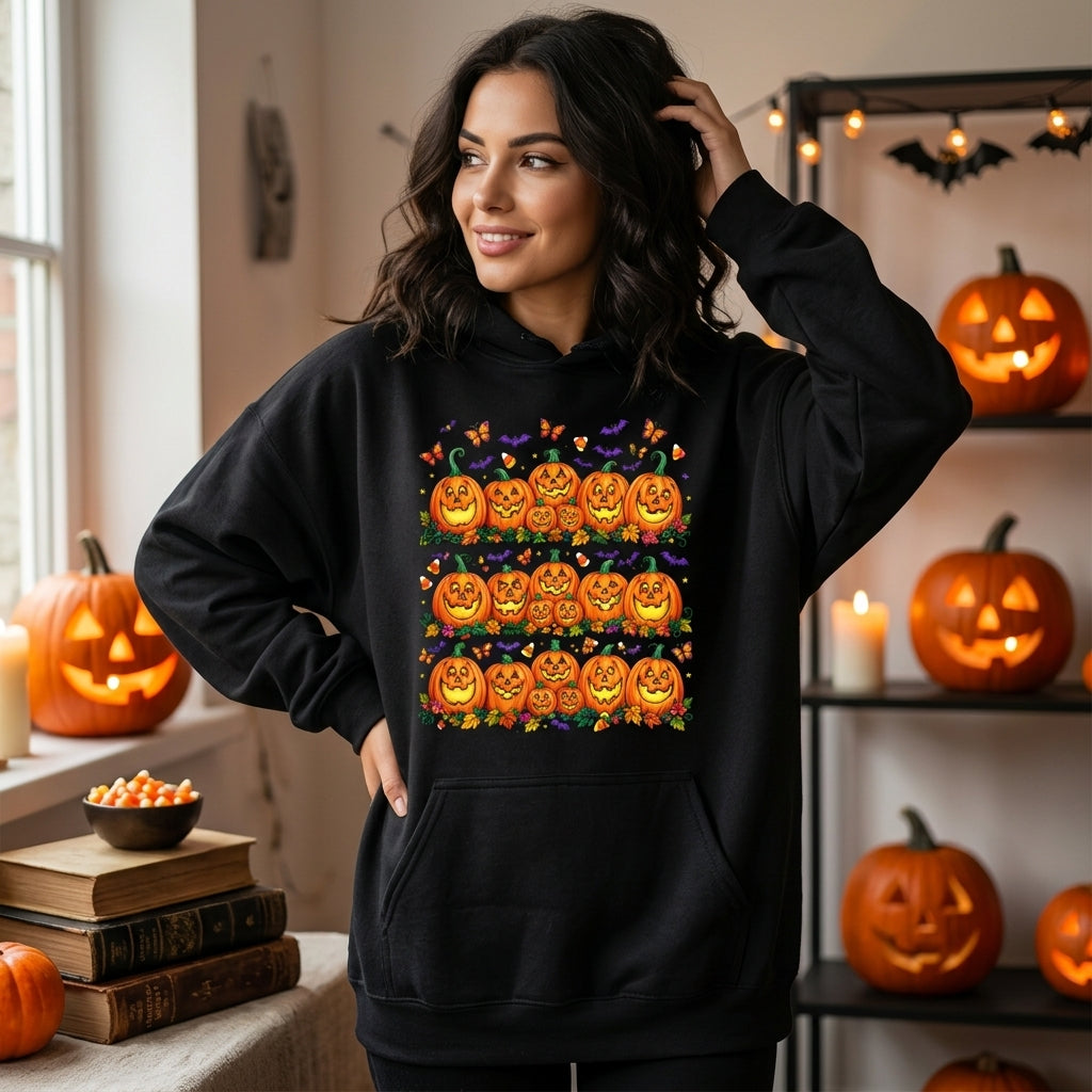Cute Halloween Jack O' Lantern Pumpkins T-shirt Sweatshirt Hoodie – Fall Season Gift - mockup 1