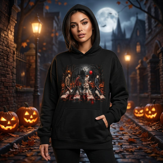 Horror Movie Icons Abbey Road Parody T-shirt Sweatshirt Hoodie – Spooky Slasher Fan Gift - mockup 1