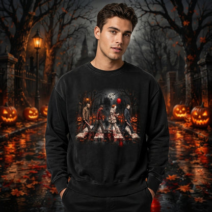 Horror Movie Icons Abbey Road Parody T-shirt Sweatshirt Hoodie – Spooky Slasher Fan Gift - mockup 2
