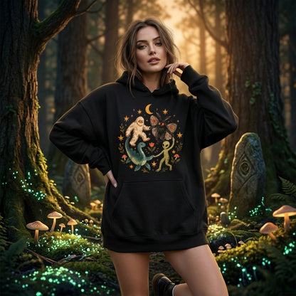 Cryptid Dancing Circle Bigfoot Mothman Alien Nessie T-shirt Sweatshirt Hoodie - mockup 1