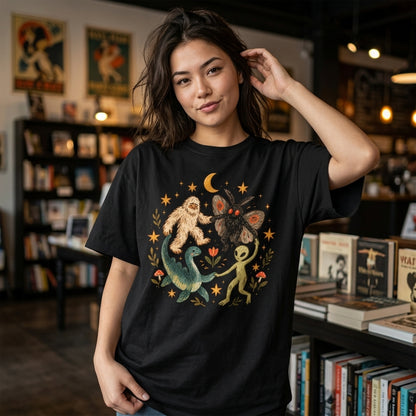 Cryptid Dancing Circle Bigfoot Mothman Alien Nessie T-shirt Sweatshirt Hoodie - mockup 3