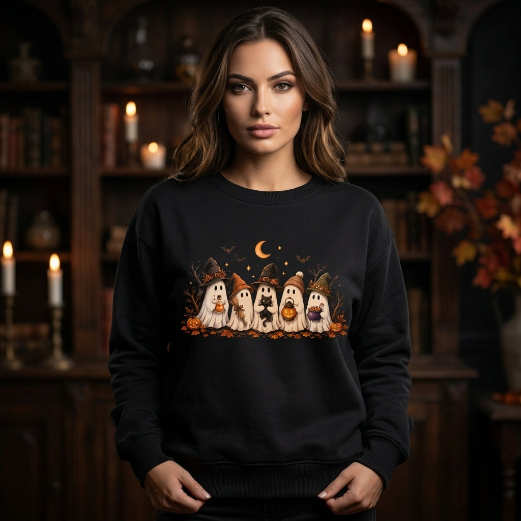 Cute Ghost Halloween Squad T-shirt Sweatshirt Hoodie – Spooky Autumn Gift for Her - mockup 1
