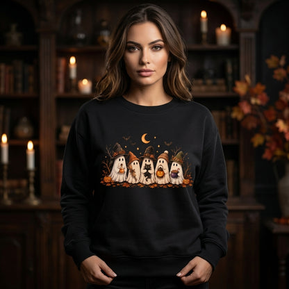 Cute Ghost Halloween Squad T-shirt Sweatshirt Hoodie – Spooky Autumn Gift for Her - mockup 1