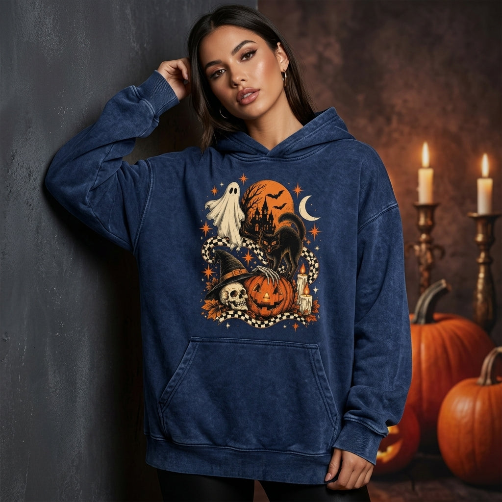 Vintage Halloween Ghost and Black Cat T-shirt Sweatshirt Hoodie – Spooky Autumn Apparel - mockup 2