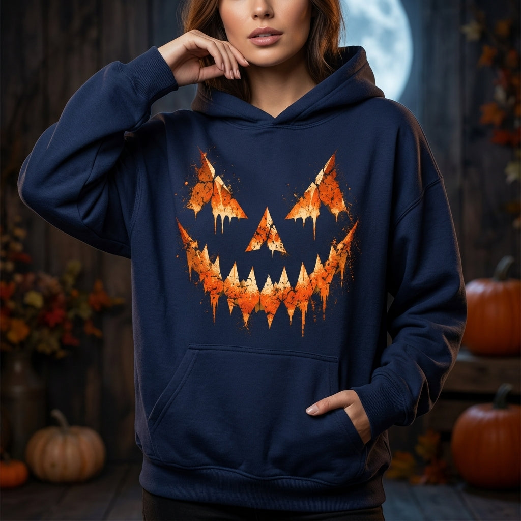 Spooky Dripping Jack-o'-lantern Face T-shirt Sweatshirt Hoodie – Halloween Graphic - mockup 2