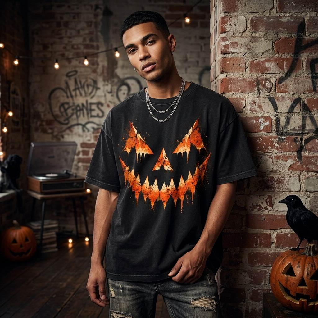 Spooky Dripping Jack-o'-lantern Face T-shirt Sweatshirt Hoodie – Halloween Graphic - mockup 3