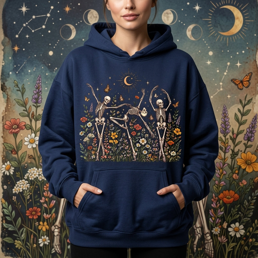 Dancing Skeletons in Wildflower Garden T-shirt Sweatshirt Hoodie – Celestial Gift - mockup 2