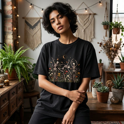 Dancing Skeletons in Wildflower Garden T-shirt Sweatshirt Hoodie – Celestial Gift - mockup 3