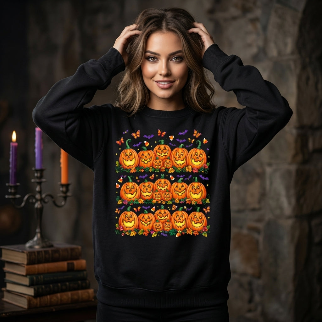 Jack O' Lantern Pumpkin Patch Halloween T-shirt Sweatshirt Hoodie – Festive Fall Top - mockup 1