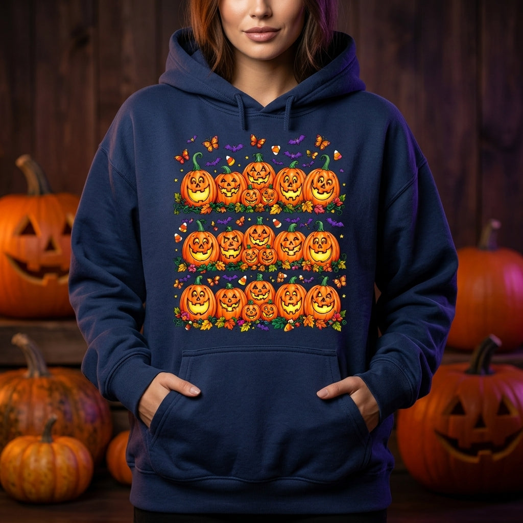 Jack O' Lantern Pumpkin Patch Halloween T-shirt Sweatshirt Hoodie – Festive Fall Top - mockup 2