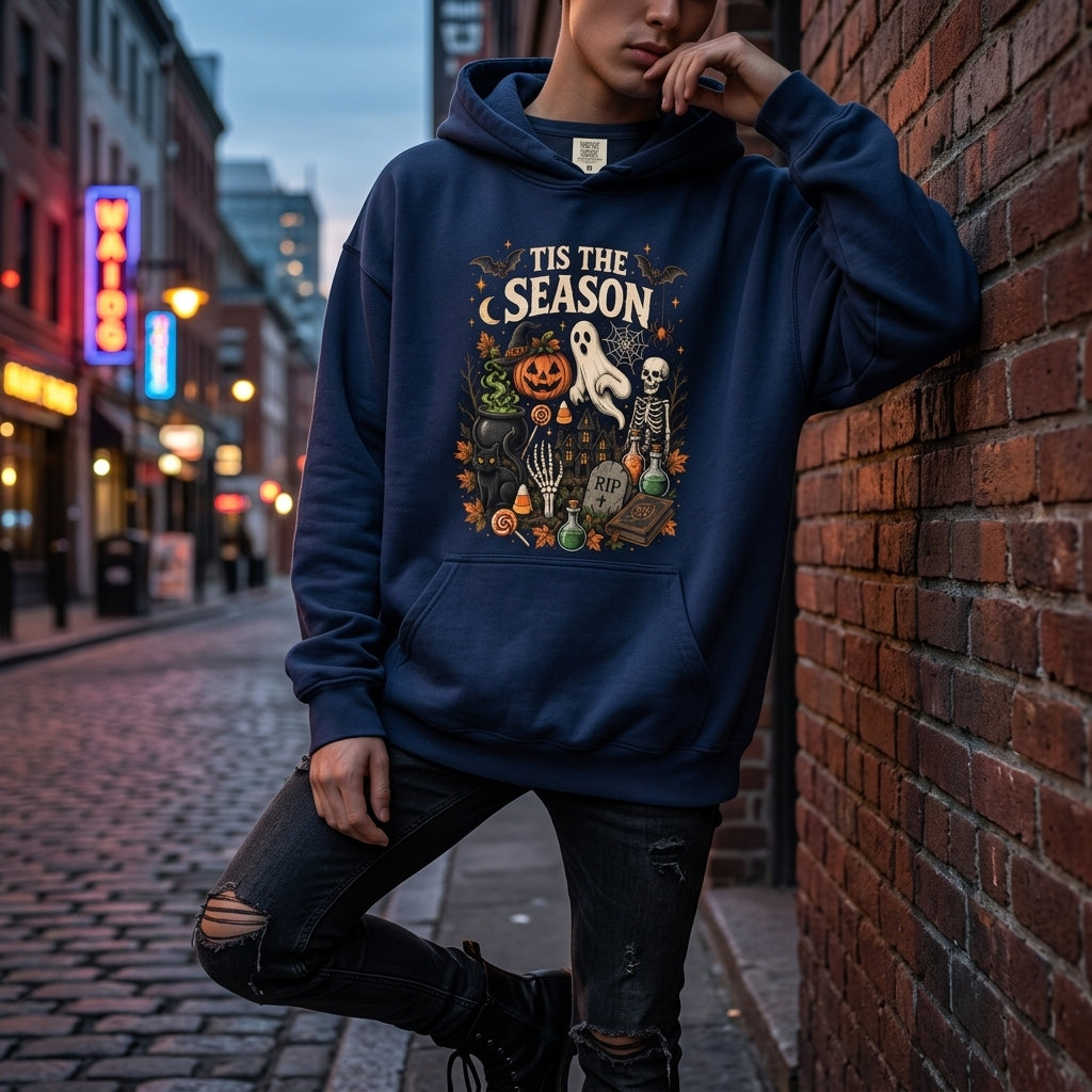 Vintage 'Tis The Season Halloween T-shirt Sweatshirt Hoodie – Retro Spooky Graphic - mockup 3