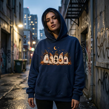 Five Cute Halloween Ghosts Graphic T-shirt Sweatshirt Hoodie – Cozy Fall Autumn Shirt - mockup 3