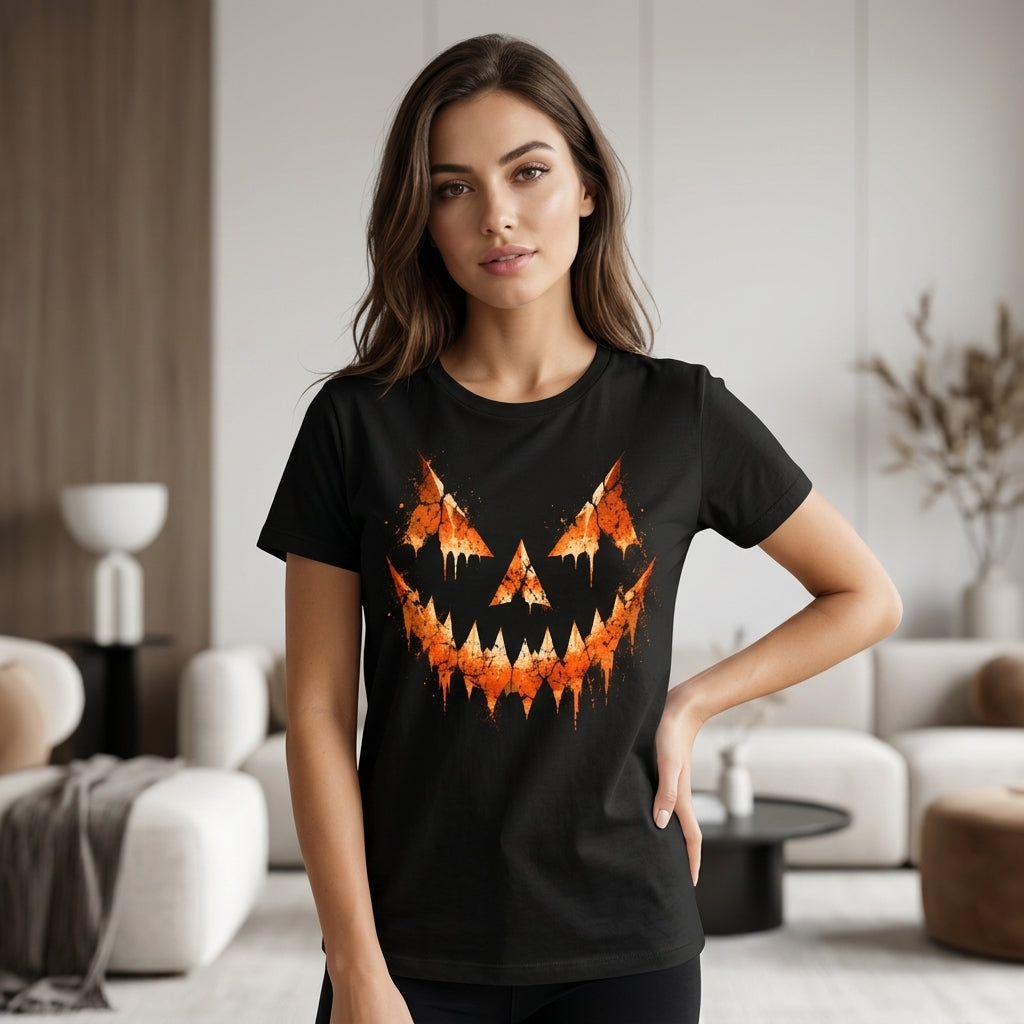 Grunge Jack O Lantern Halloween T-shirt Sweatshirt Hoodie – Spooky Pumpkin Face Fall Apparel - mockup 2
