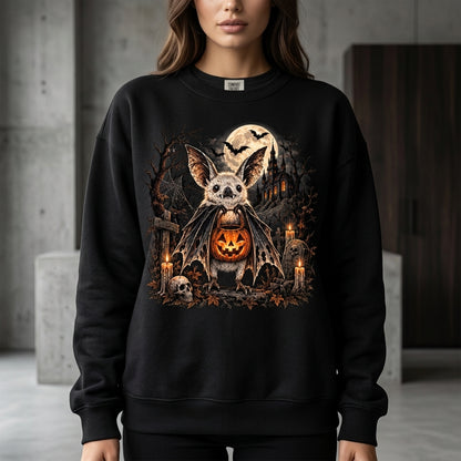 Retro Halloween Bat and Pumpkin T-Shirt Sweatshirt Hoodie – Spooky Season Graphic Apparel - mockup 2