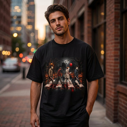 Vintage Horror Characters Abbey Road T-shirt Sweatshirt Hoodie – Retro Halloween Gift - mockup 1