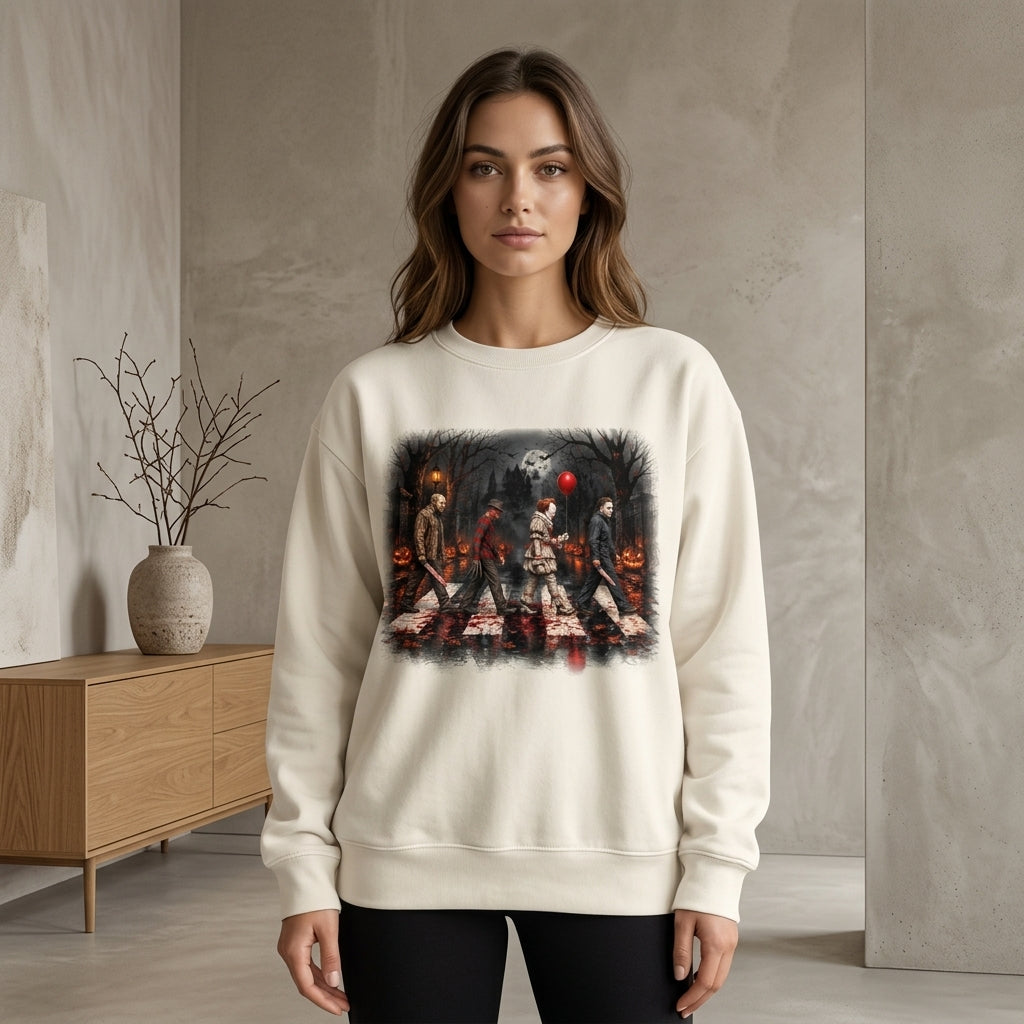 Vintage Horror Characters Abbey Road T-shirt Sweatshirt Hoodie – Retro Halloween Gift - mockup 2