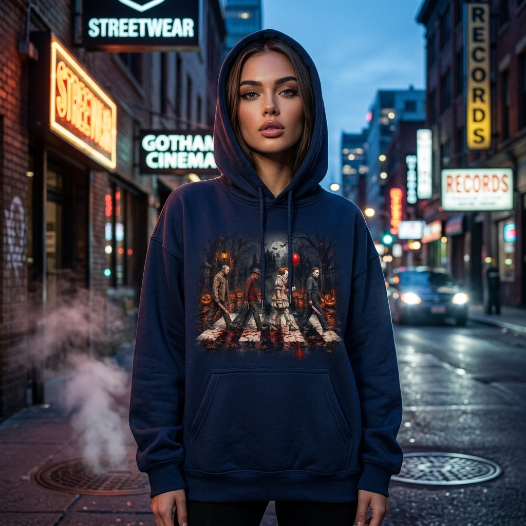 Vintage Horror Characters Abbey Road T-shirt Sweatshirt Hoodie – Retro Halloween Gift - mockup 3