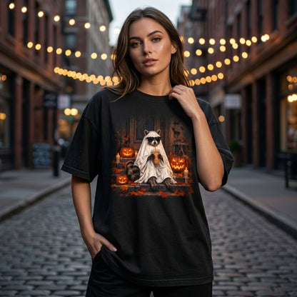 18 Ghost Raccoon Coffee Shirt Funny Halloween Iced Coffee T-shirt Sweatshirt Hoodie - mockup 1