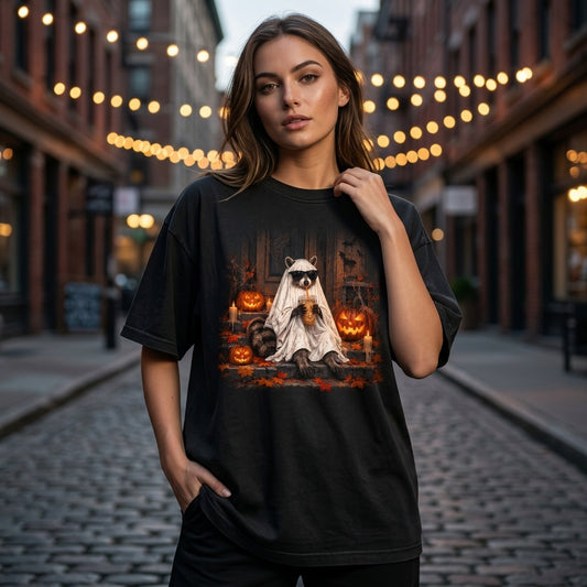 18 Ghost Raccoon Coffee Shirt Funny Halloween Iced Coffee T-shirt Sweatshirt Hoodie - mockup 1