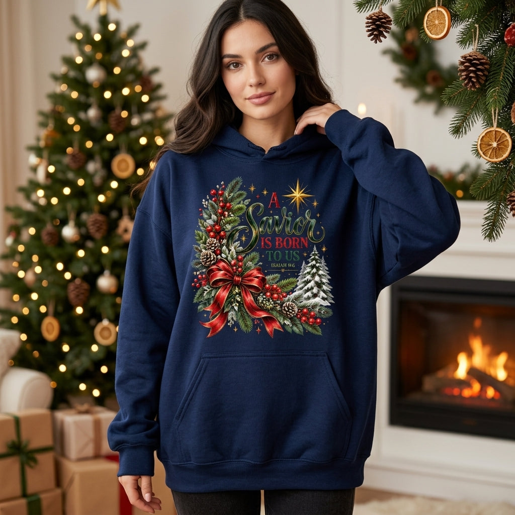 A Savior Is Born To Us Isaiah 9:6 Christian Christmas T-shirt Sweatshirt Hoodie - mockup 2