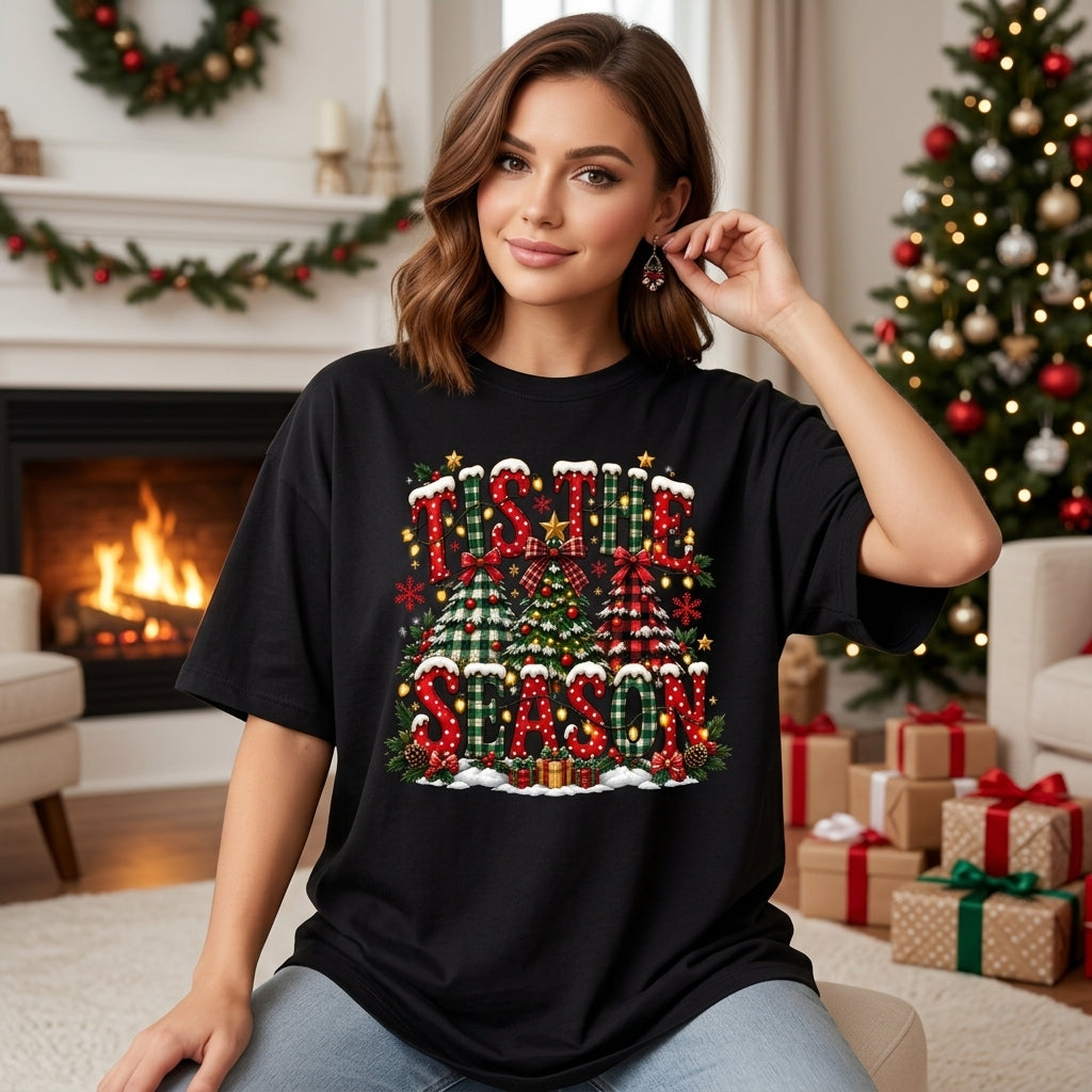 Tis The Season Christmas Tree Plaid Festive T-shirt Sweatshirt Hoodie – Holiday Gift - mockup 3