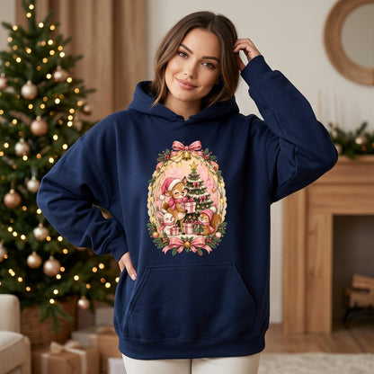 Pastel Cute Forest Animals Christmas Tree T-shirt Sweatshirt Hoodie – Holiday Gift - mockup 2