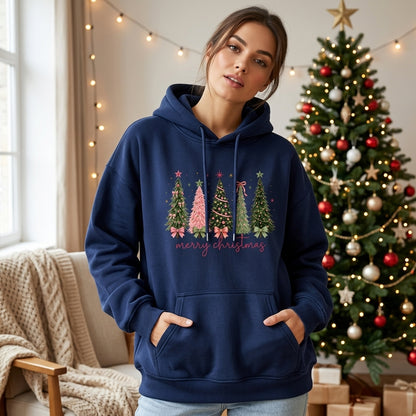 Watercolor Merry Christmas Trees Sweatshirt Hoodie T-shirt for Women - mockup 2