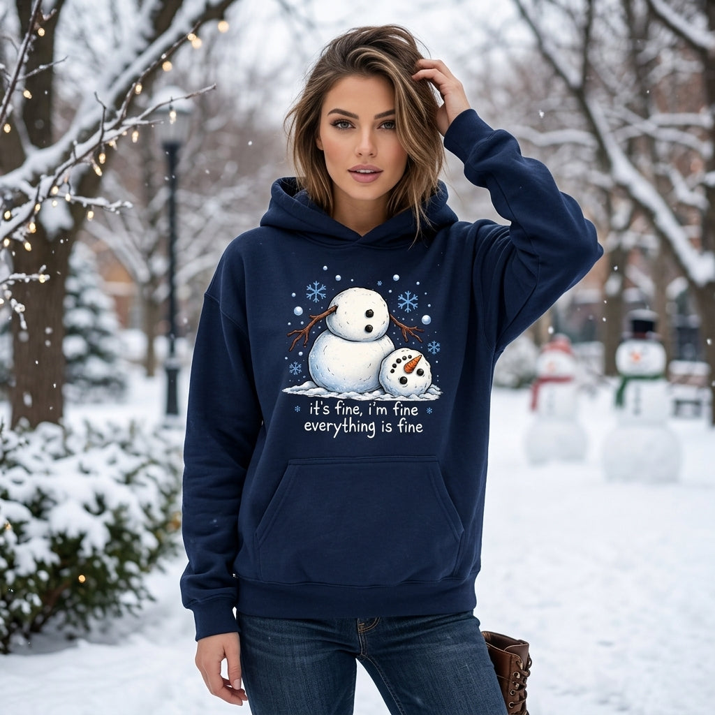 Funny Snowman Everything Is Fine T-shirt Sweatshirt Hoodie – Sarcastic Winter Gift - mockup 2