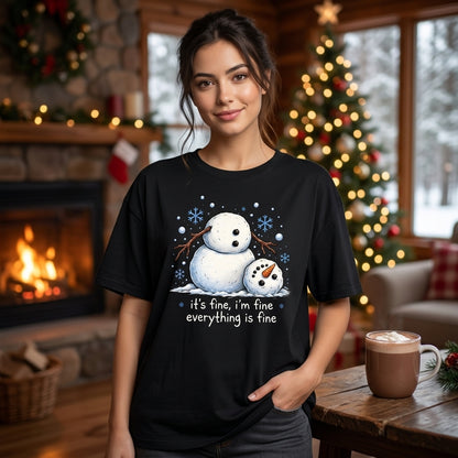 Funny Snowman Everything Is Fine T-shirt Sweatshirt Hoodie – Sarcastic Winter Gift - mockup 3