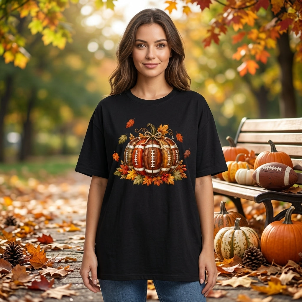 Football Pumpkin Graphic T-shirt Sweatshirt Hoodie – Cute Fall Game Day Sports Fan Apparel - mockup 3
