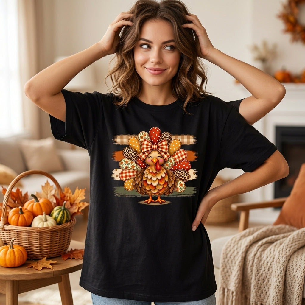13 Preppy Thanksgiving Turkey Shirt - Cute Fall Animal Graphic T-shirt Sweatshirt Hoodie - mockup 3