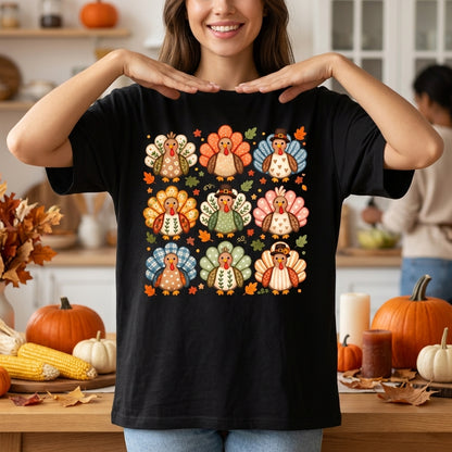 Nine Whimsical Boho Turkey Thanksgiving T-shirt Sweatshirt Hoodie – Preppy Fall Floral Gift - mockup 3